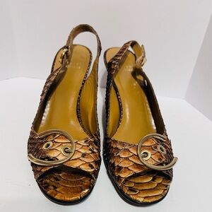Stuart Weitzman  Waycross  Brown ShoesSize 8.5 N Wedge Slingback Snakeskin